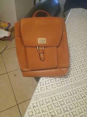 Structured Tan Crossbody Bag with Gold-Tone Accents